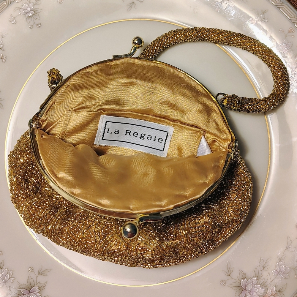 Gold Satin Evening Wristlet Clutch - Picture 8 of 8